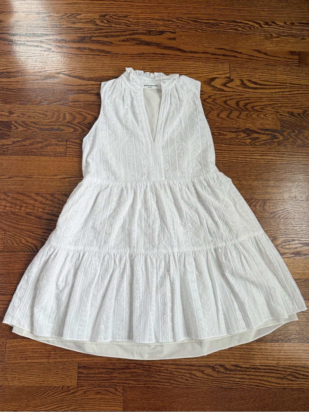 Amanda Uprichard Rylee White Cotton Eyelet Tiered Mini Dress Small